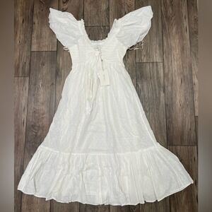 Cleobella Ashlyn Organic Cotton Dobby Midi Dress Ivory NWT SZ M